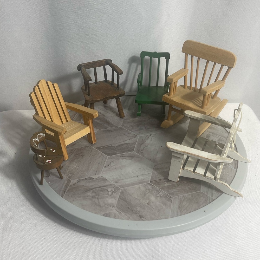 Lot of 6 Miniature Wooden Dollhouse Chairs Adirondack Rocking Rustic Painted